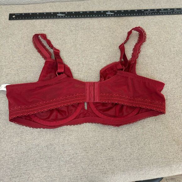 Adore Me Bra Women 42DD Red Lace Sheer Balconette Underwire Unlined Lingerie NEW - Picture 4 of 9